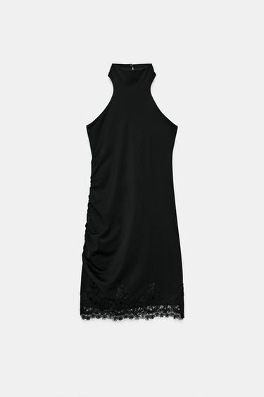 VESTIDO HALTER ENCAJE - Negro de Zara