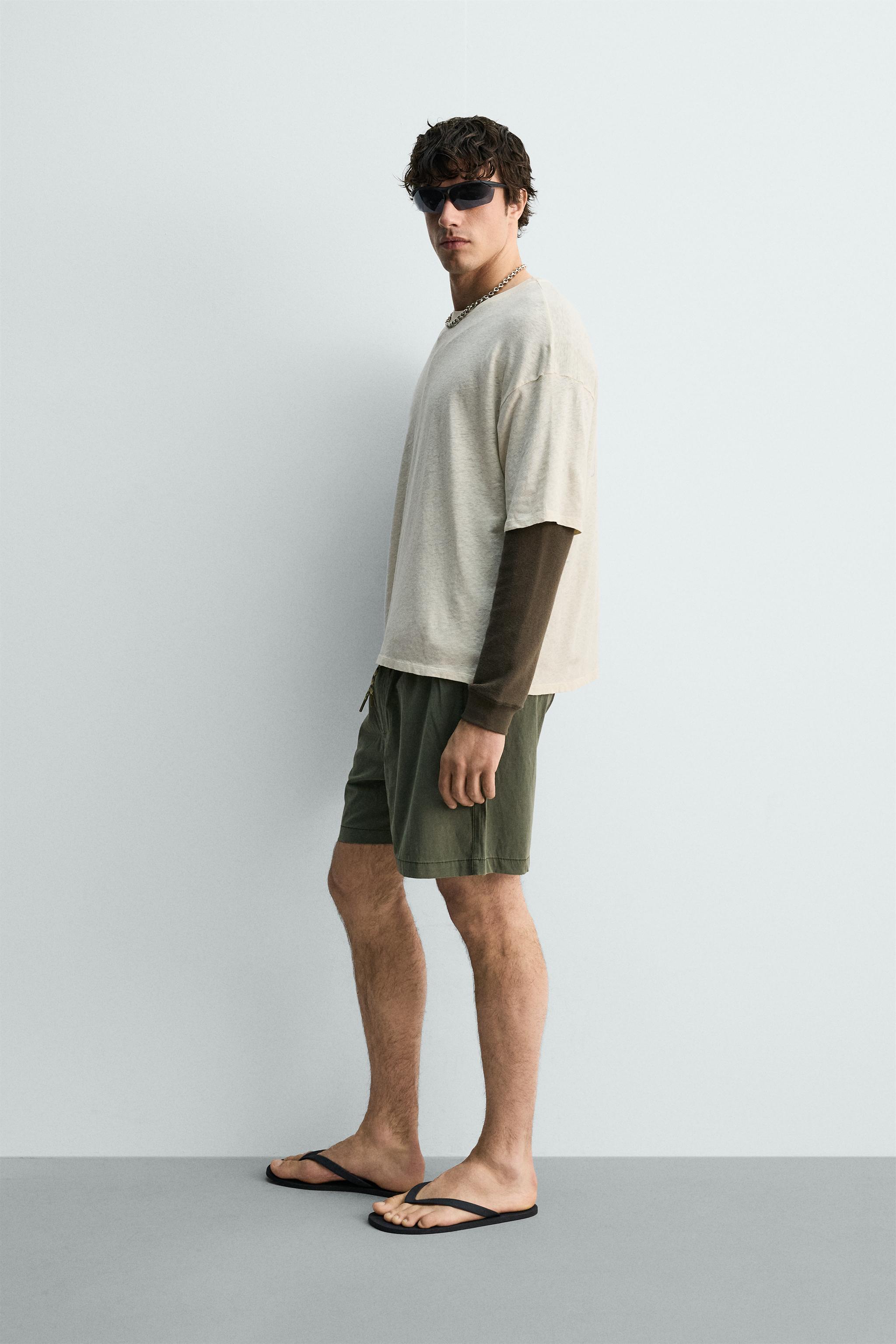 Zara HAWAII YIKAMALI KETEN PAMUKLU T-SHIRT görsel 4