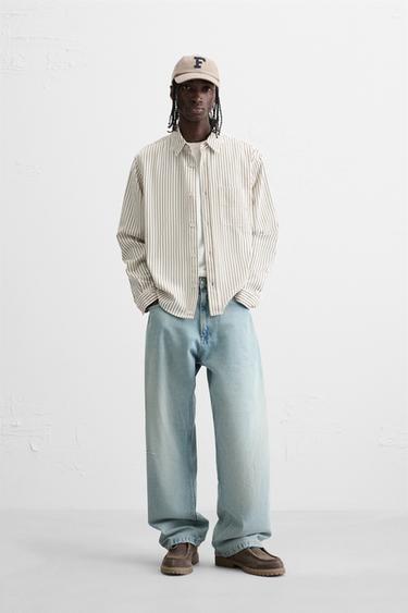 STRIPED RELAXED FIT SHIRT - camel by Zara - Image 0
