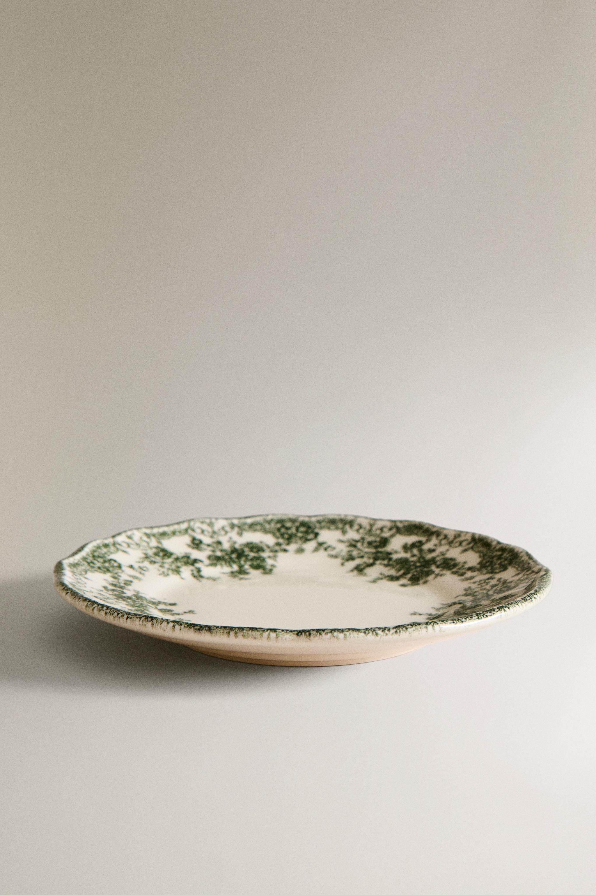 FLORAL EARTHENWARE SIDE PLATE — Dark olive