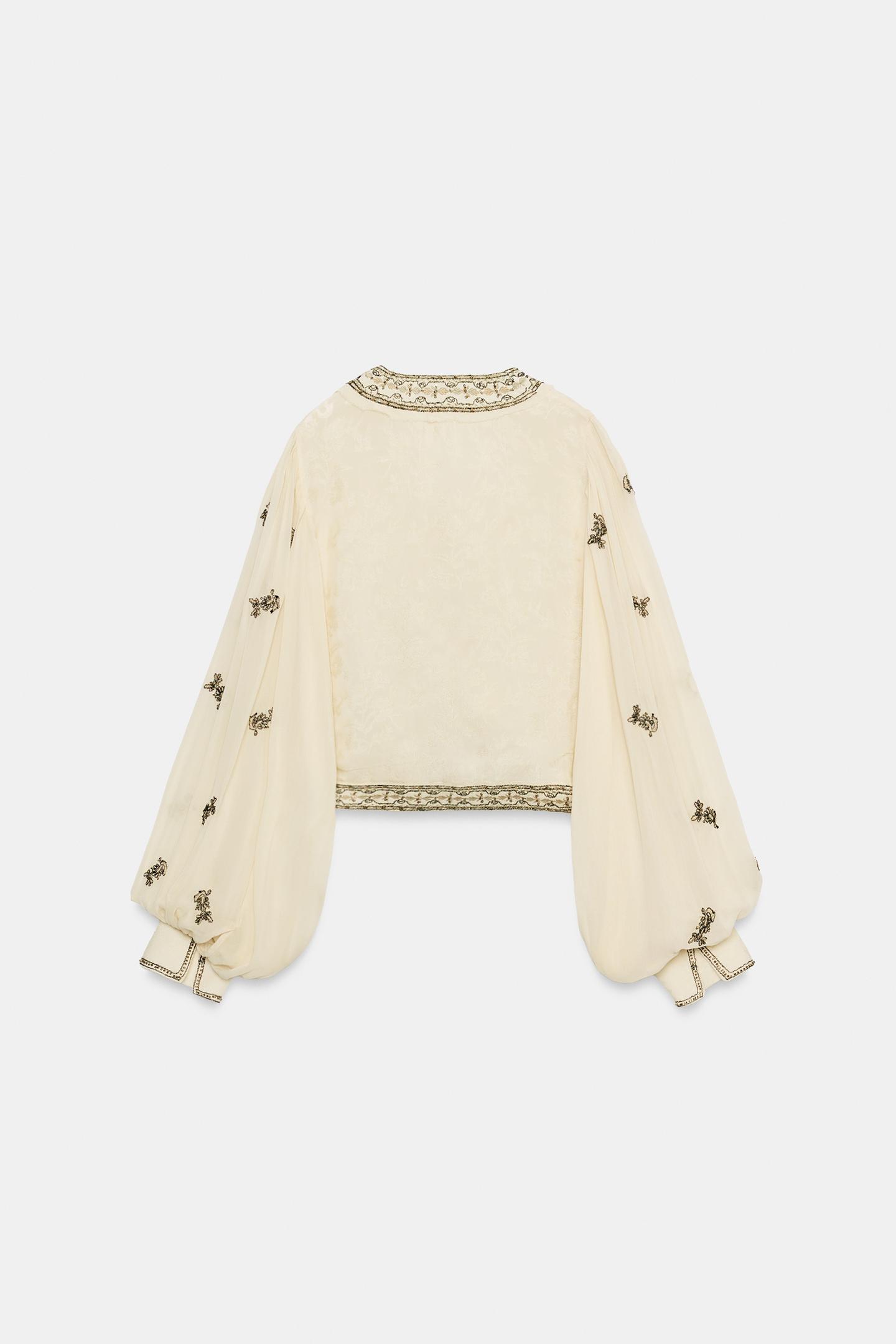 Женская блузка Zara Bead Embroidered Blouse ZW Collection, цвет: Экрю — фото 7