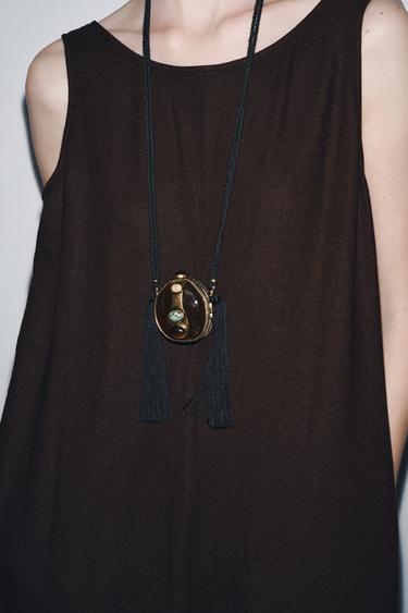 CORD, BOX AND STONE NECKLACE - Golden by Zara - Image 1