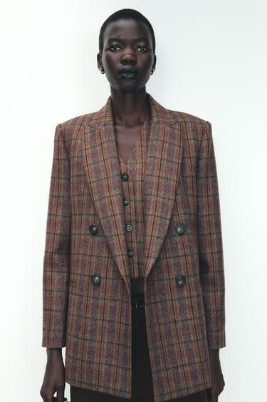 BLAZER CRUZADA CUADROS - Granate de Zara