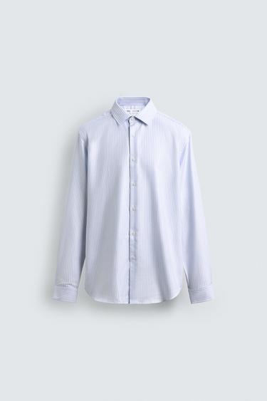 CAMISA SLIM FIT RAYAS - Celeste de Zara