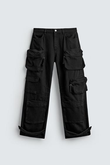 DENIM CARGOBROEK MET ZAKKEN - Zwart van Zara