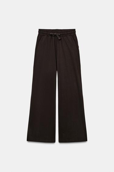 PANTALÓN ANCHO FELPA - Chocolate de Zara
