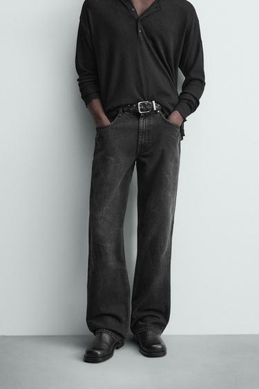 Zara STUDDED STRAIGHT FIT JEANS - Black