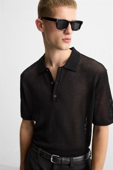 OPENWORK KNIT POLO SHIRT - Black by Zara