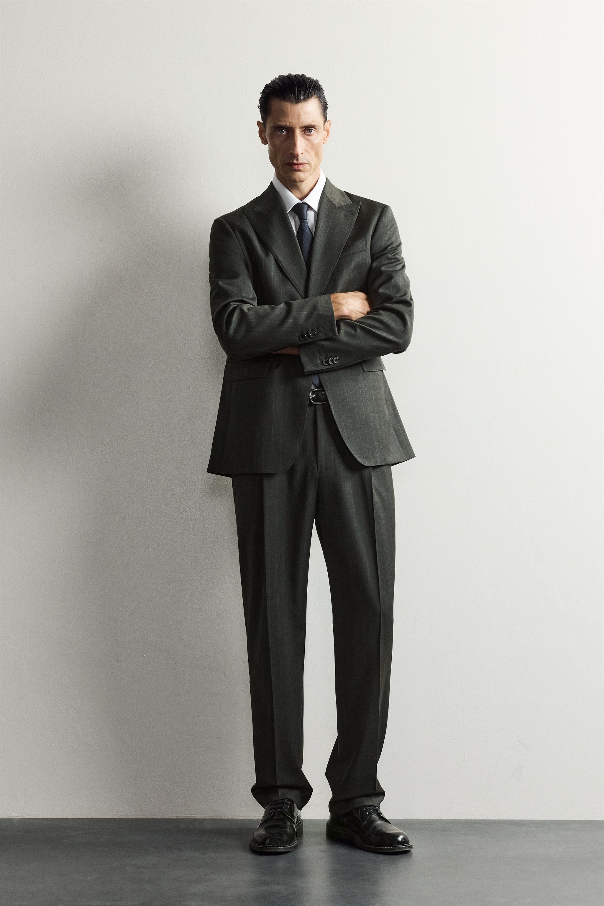 PANTALON COSTUME RAYURES 100% LAINE