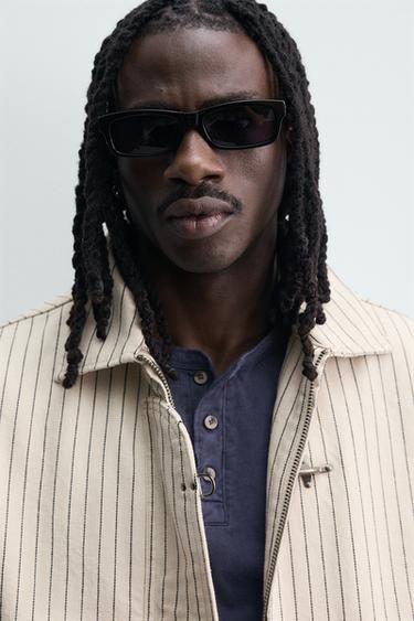 CROPPED FIT STRIPED FIREMAN CLASP JACKET - Ecru by Zara - Image 4