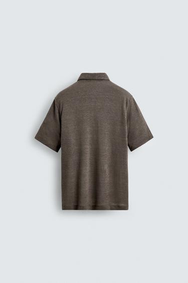 Zara HEMP VISCOSE POLO SHIRT - Brown