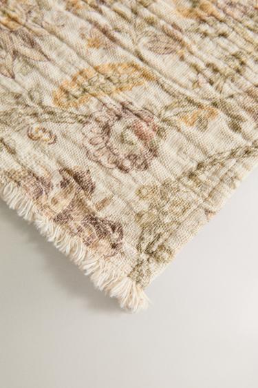 COUVERTURE COTON FLEURS - Vert de Zara - Image 1