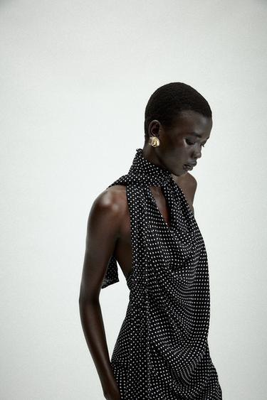 Zara POLKA DOT HALTER TOP ZW COLLECTION - Black / White