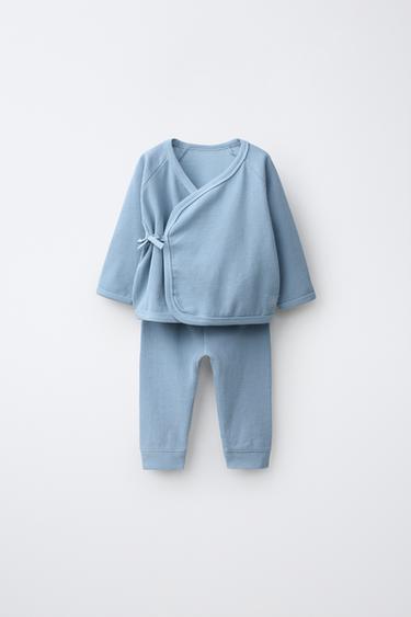 WAFFLE-KNIT WRAP T-SHIRT AND LEGGINGS SET - Bluish by Zara
