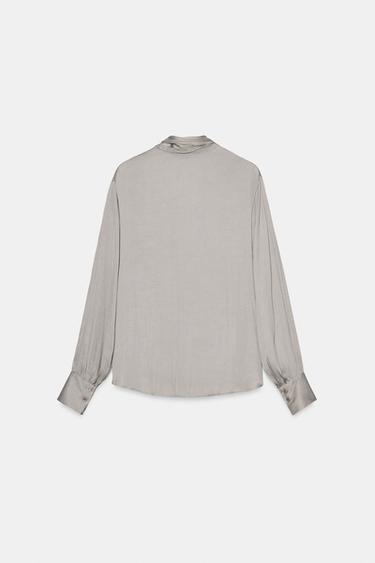 BLOUSE COL EN V AVEC NŒUD ZW COLLECTION - Gris perle de Zara - Image 8