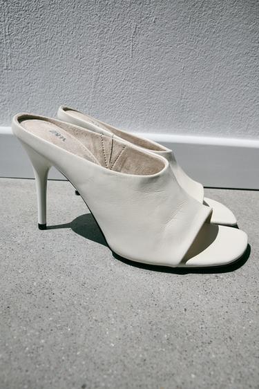 LEATHER HEELED SLINGBACK SHOES - white by Zara - Image 0