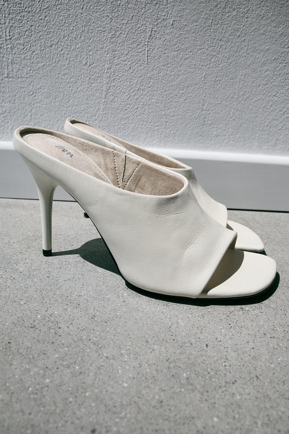 LEATHER HEELED SLINGBACK SHOES - white by Zara - Image 0