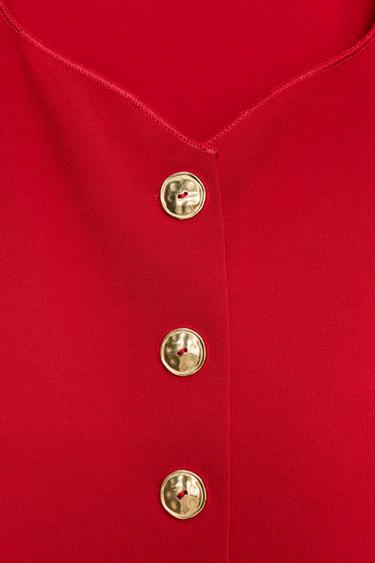 TOP PÉPLUM À BOUTONS - Rouge de Zara - Image 7