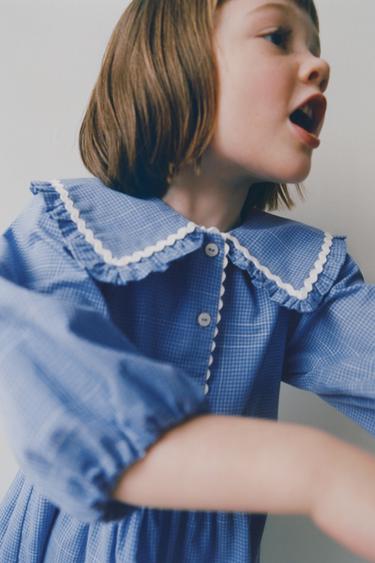 CHECK PRINT PETER PAN COLLAR DRESS - Blue by Zara - Image 5