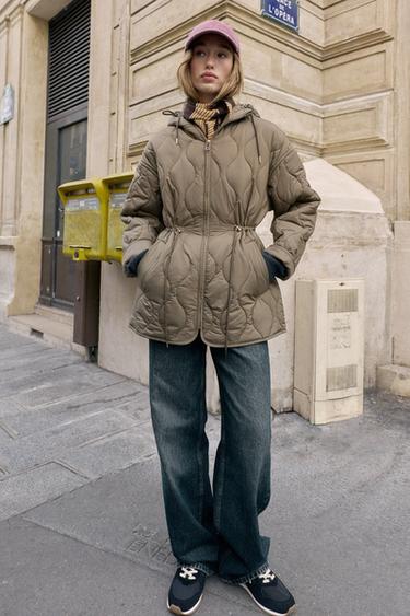 WASSERABWEISENDE STEPPJACKE MIT KAPUZE - Khaki von Zara