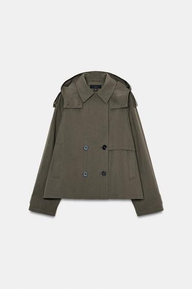 SHORT HOODED TRENCH COAT - dark khaki by Zara - Image 8