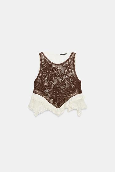 TOP BIMATIÈRE CROCHET - Marron de Zara