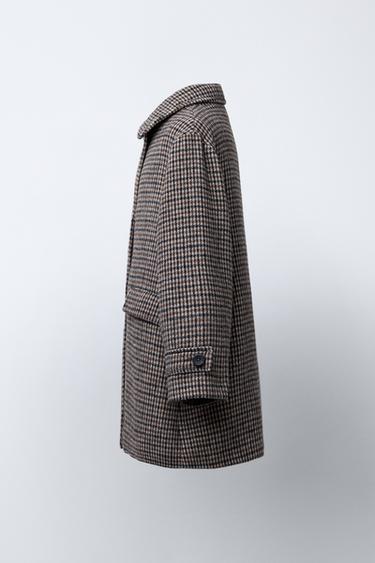 LONG CHECKED WOOL COAT - Brown by Zara - Image 2