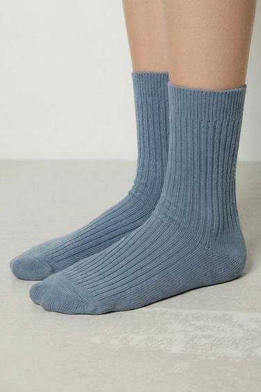 НАБОР ИЗ ДВУХ ПАР НОСКОВ В РУБЧИК — СИНИЙ / ИНДИГО от Zara