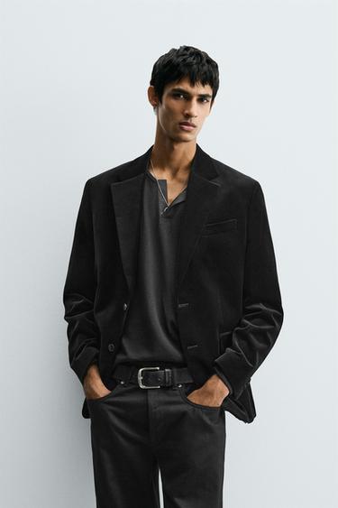 Zara REGULAR FIT VELVET BLAZER - Black