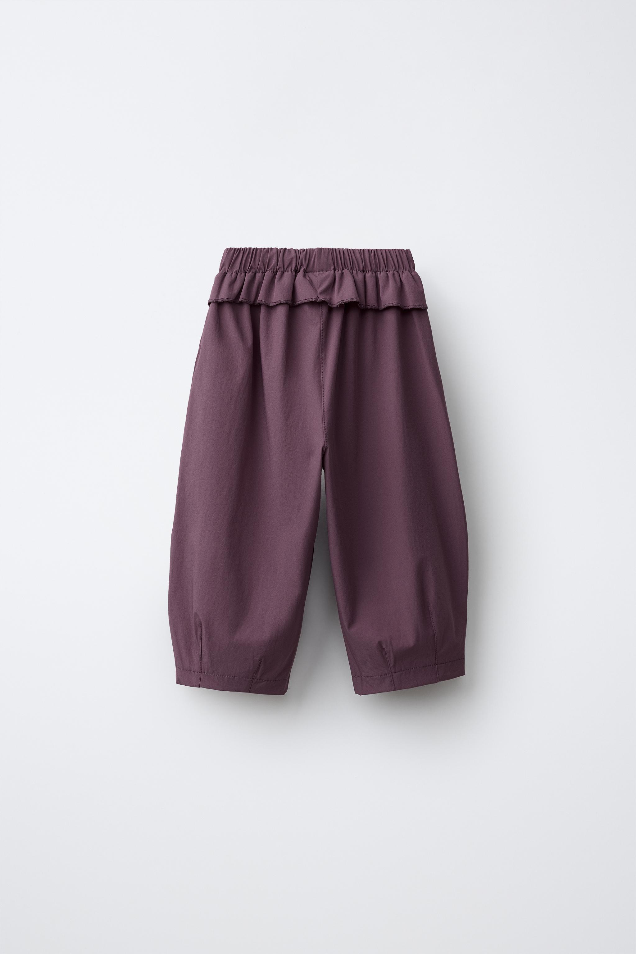 TECHNICAL BALLOON PANTS WITH RUFFLE DETAIL - Eggplant | ZARA