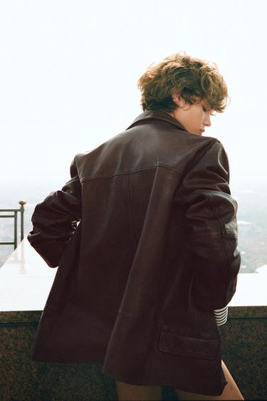 VESTE EN CUIR DÉLAVÉ - Marron de Zara - Image 4