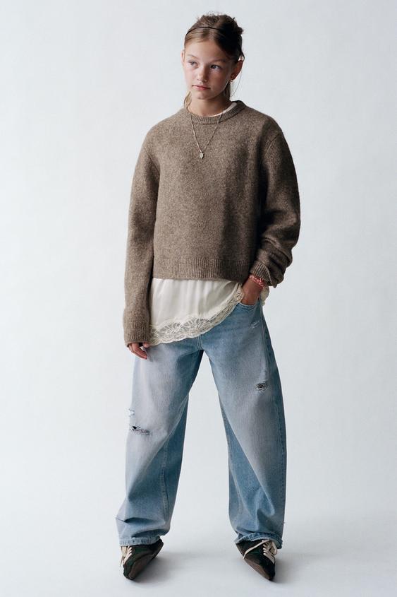 LACE COMBINED JUMPER - Brown / Taupe by Zara - Image 0
