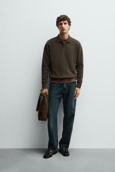 Zara TEXTURED KNIT POLO SHIRT - Dark khaki - Image 0