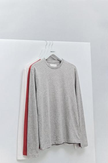 T-SHIRT MEDIUM WEIGHT MANGA COMPRIDA - Cinzento-vigoré da Zara