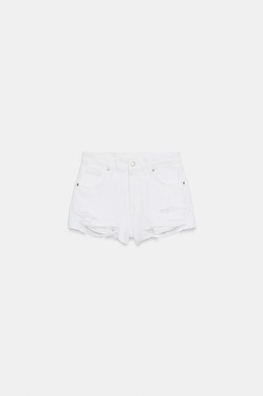TRF HIGH-WAIST RIPPED DENIM SHORTS - White by Zara - Image 0
