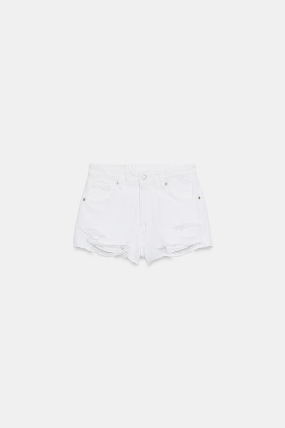 SHORT EN DENIM TRF TAILLE HAUTE DÉCHIRÉ - Blanc de Zara - Image 6