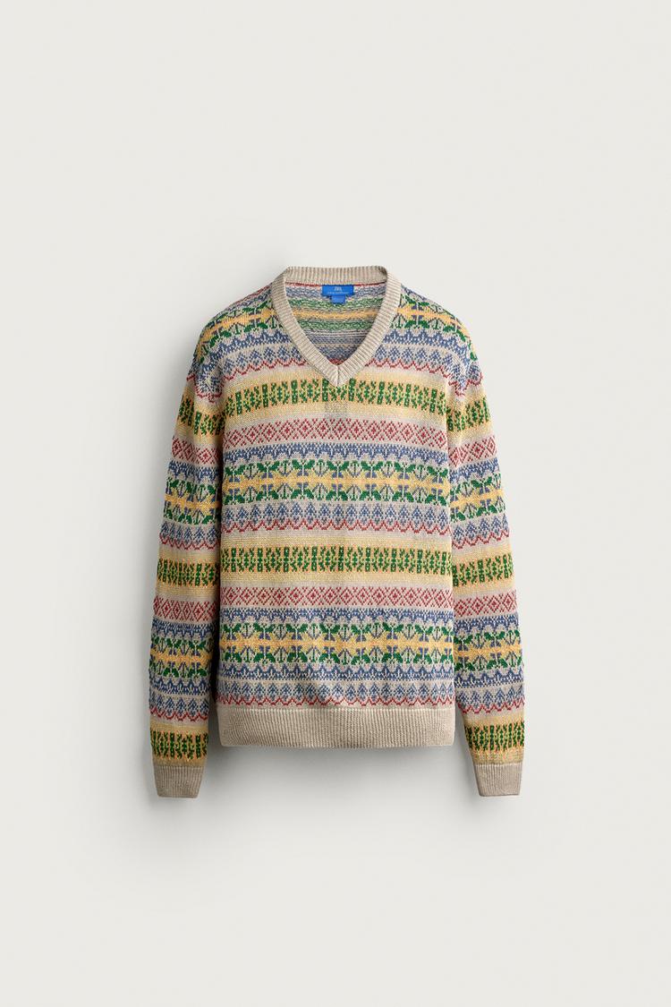 Jersey jacquard geometrico 100 lino aaron levine x zara