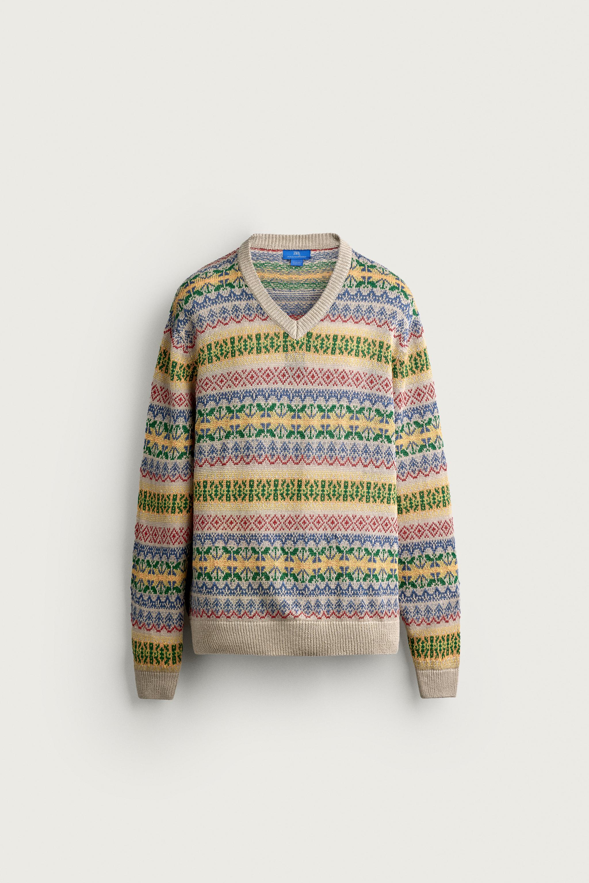 AARON LEVINE X ZARA 100% LINEN GEOMETRIC JACQUARD SWEATER