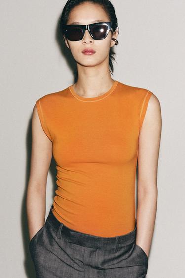 Zara COTTON SLEEVELESS T-SHIRT - Orange