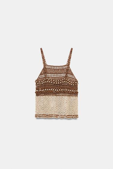 TOP EN MAILLE CROCHET À FANTAISIE - Beige de Zara - Image 6