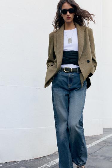 VESTE OVERSIZE CROISÉE À CARREAUX - Verts de Zara - Image 3
