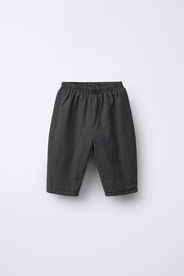 QUILTED GINGHAM CHECK TROUSERS - Black / Green by Zara - Image 0
