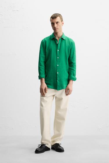 100% LINEN SHIRT - Green by Zara - Image 0