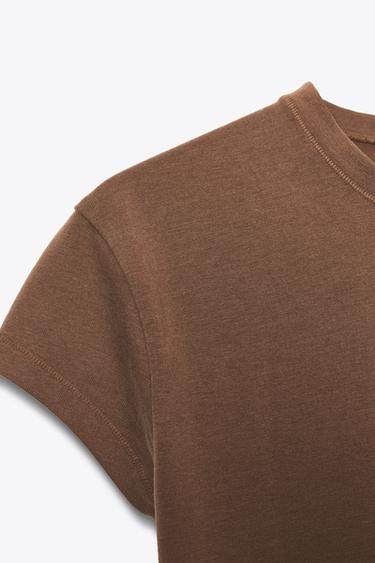 SLIM FIT SHORT SLEEVE T-SHIRT - Brown by Zara