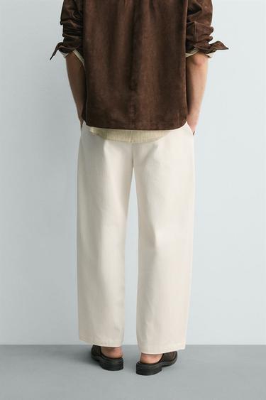 WIDE-LEG PLEATED CHINO TROUSERS - white by Zara - Image 2