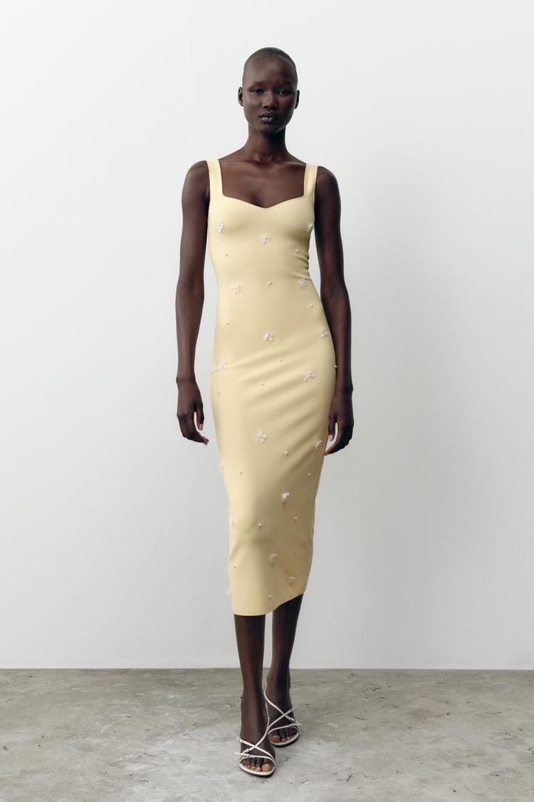 STRETCH JURK MET BLOEMEN Geel ZARA Nederland The Netherlands