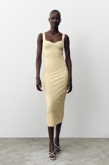 VESTIDO STRETCH FLORES - Amarillo de Zara - Imagen 0