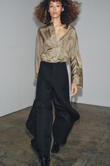 ZW COLLECTION WIDE-LEG TROUSERS WITH VENTS - Black by Zara