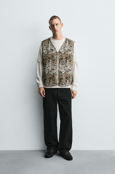 Zara ABSTRACT PRINT QUILTED VEST - Ecru - Image 0