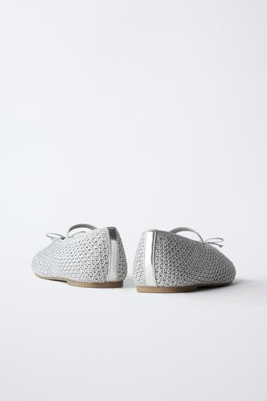 METALLIC CROCHET BALLET FLATS - Silver by Zara - Image 4